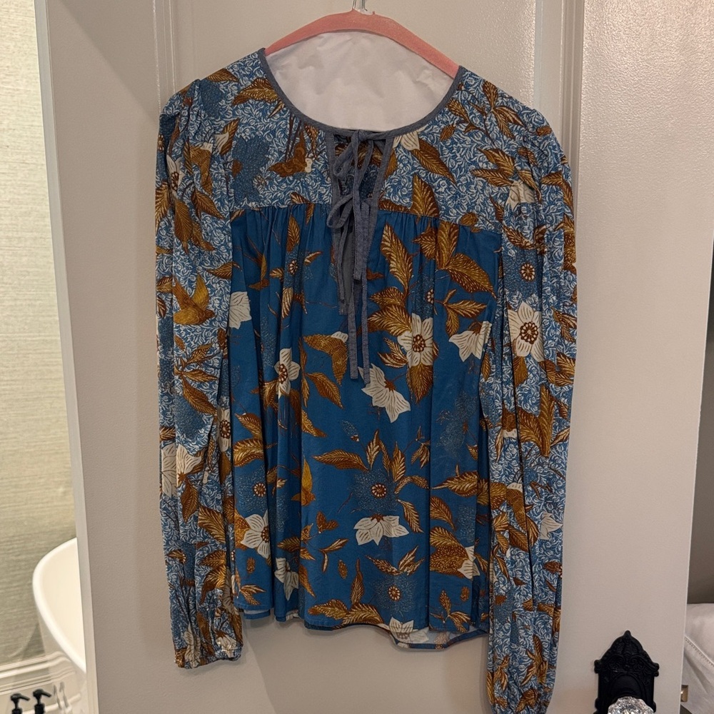 Ulla Johnson Blue and Brown Floral Blouse